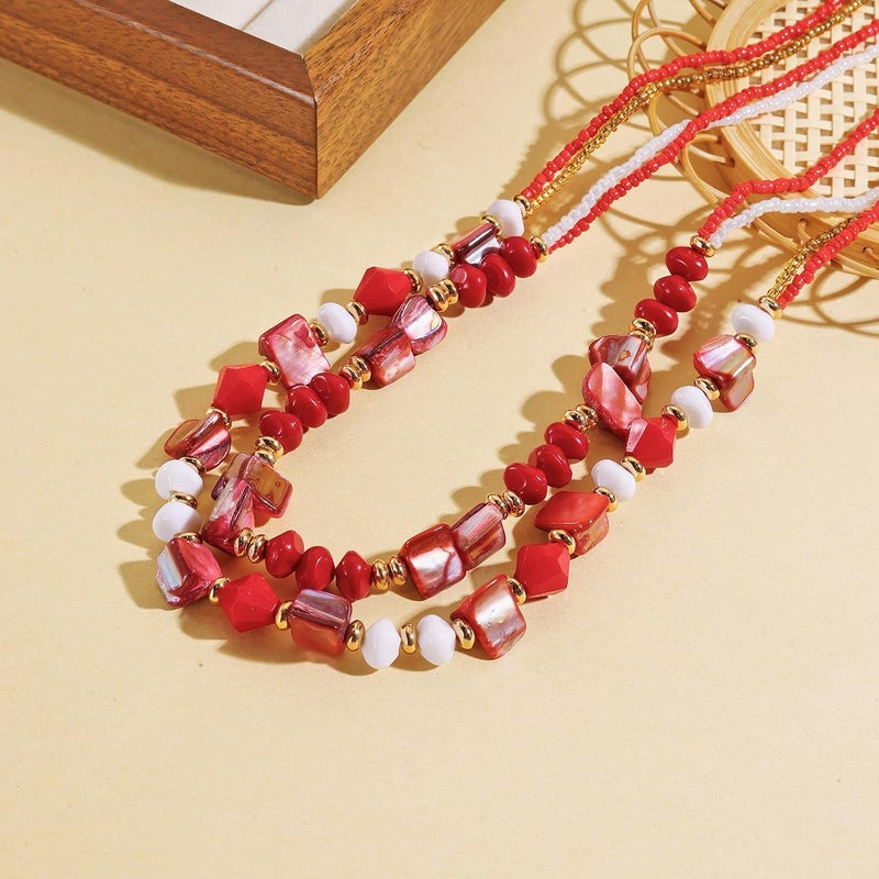 Coiris Layered Shell Beaded Necklaces for Women Handmade Boho Colored Bead Choker Necklace Holiday Style Costume Jewelry for Women - Image 5